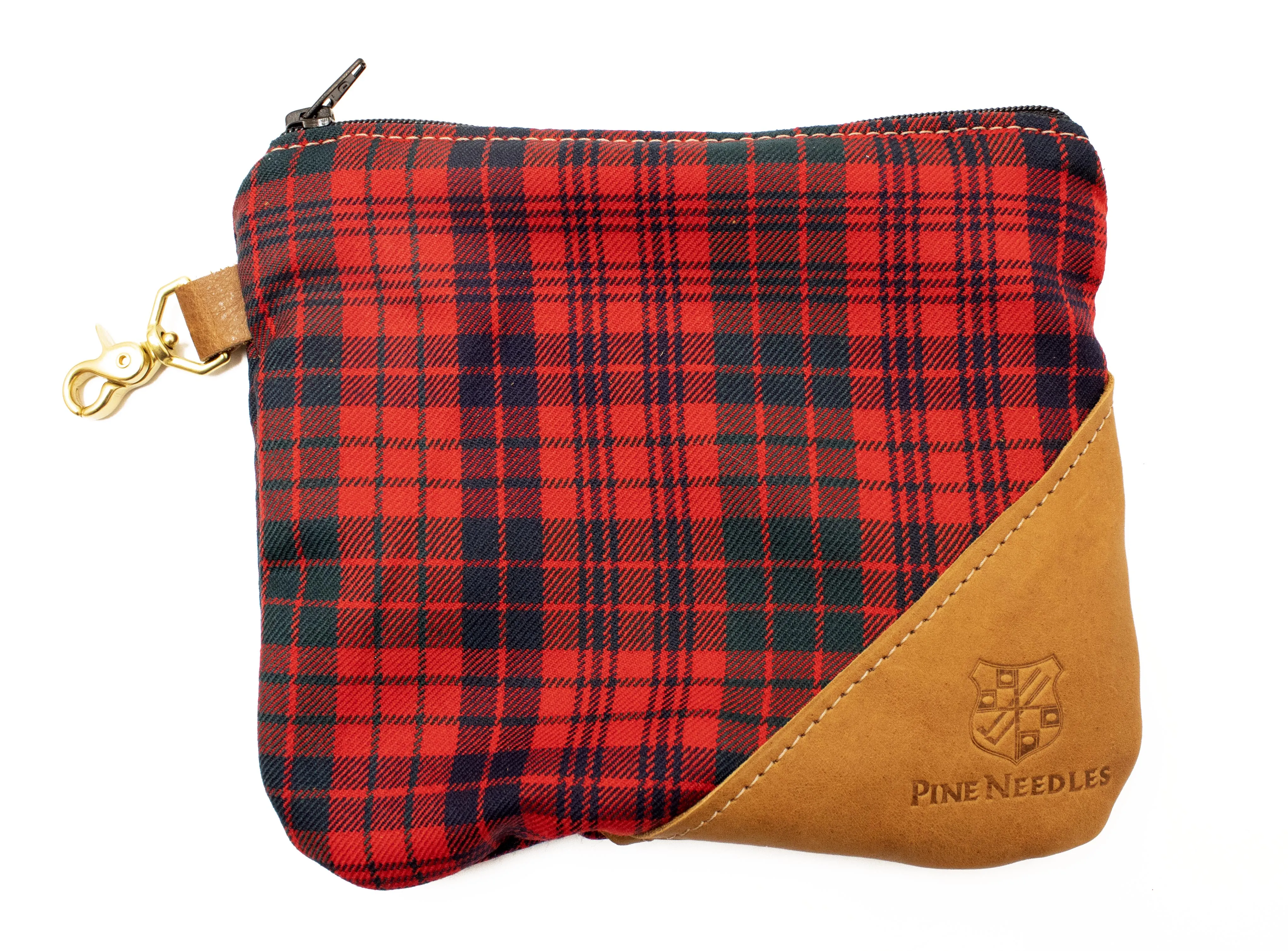 Tartan and Leather Accessory Pouch