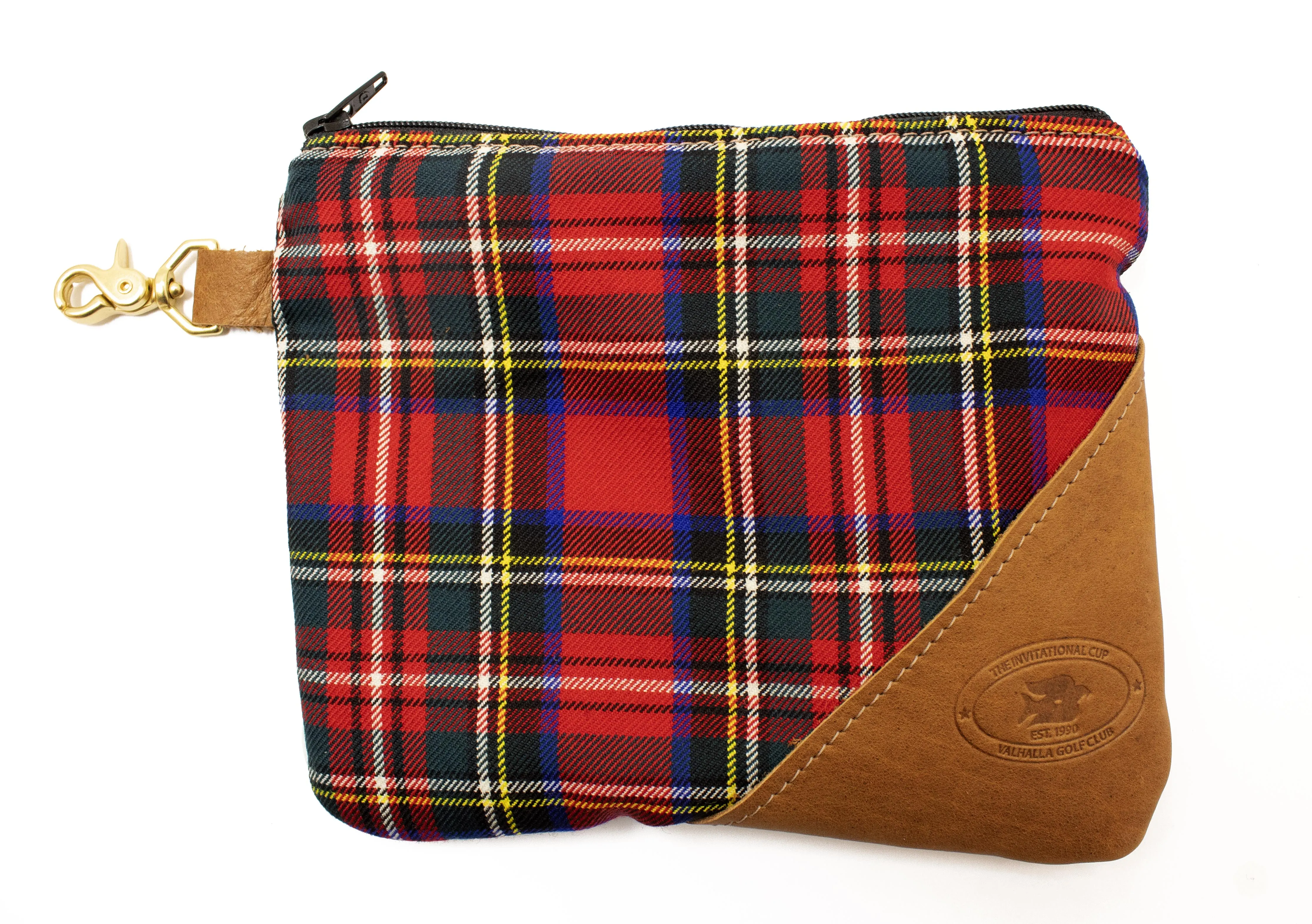 Tartan and Leather Accessory Pouch