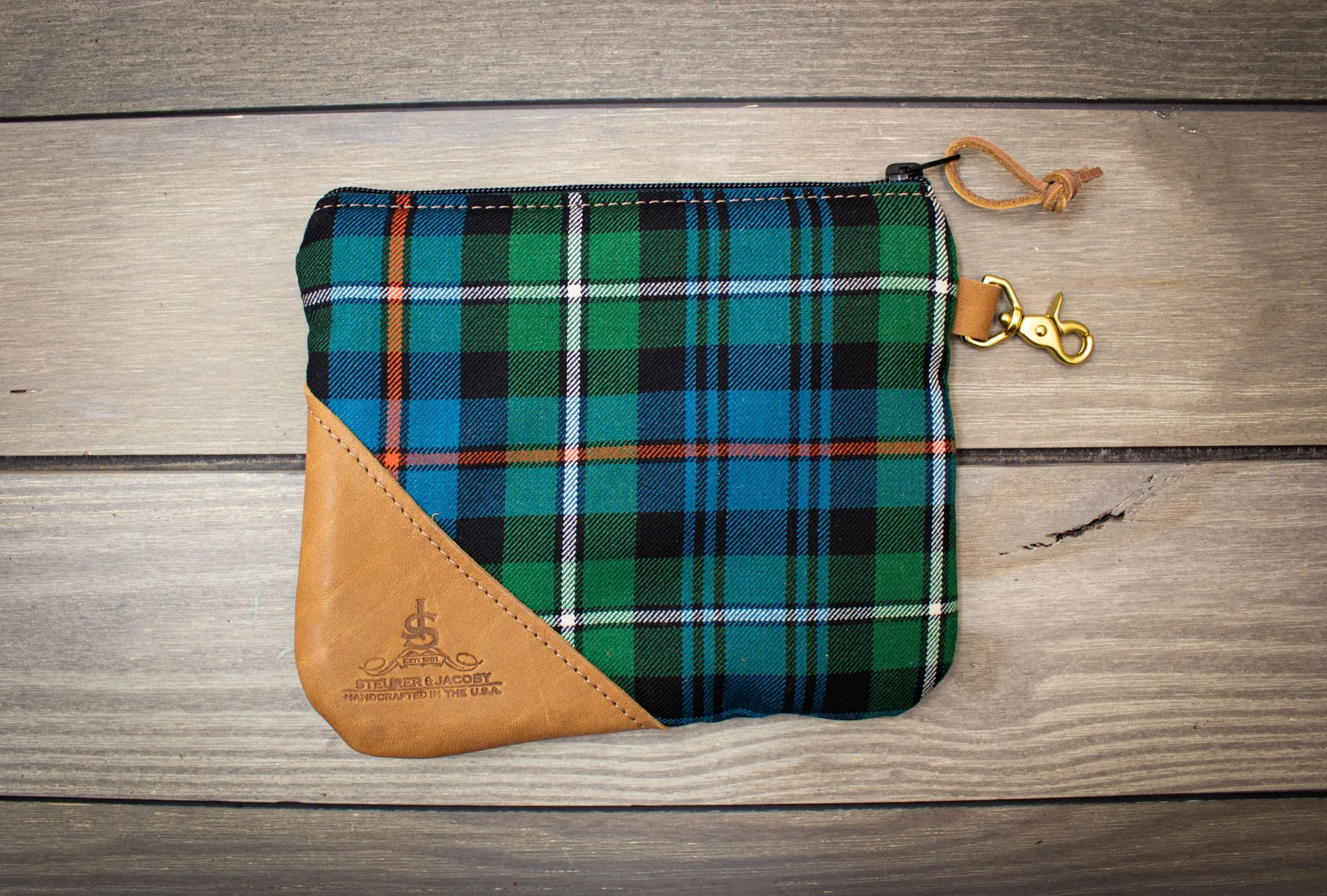 Tartan and Leather Accessory Pouch