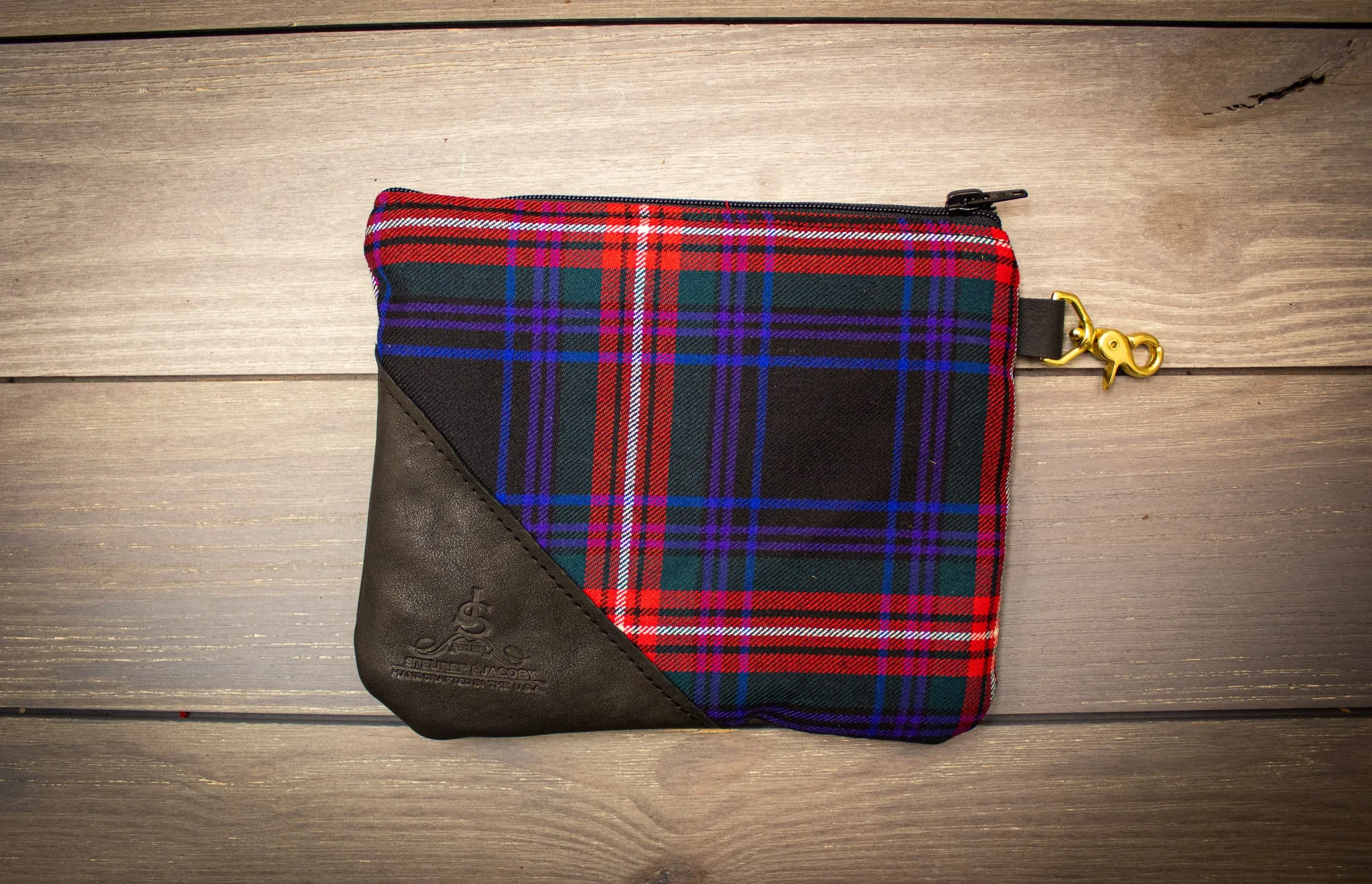 Tartan and Leather Accessory Pouch