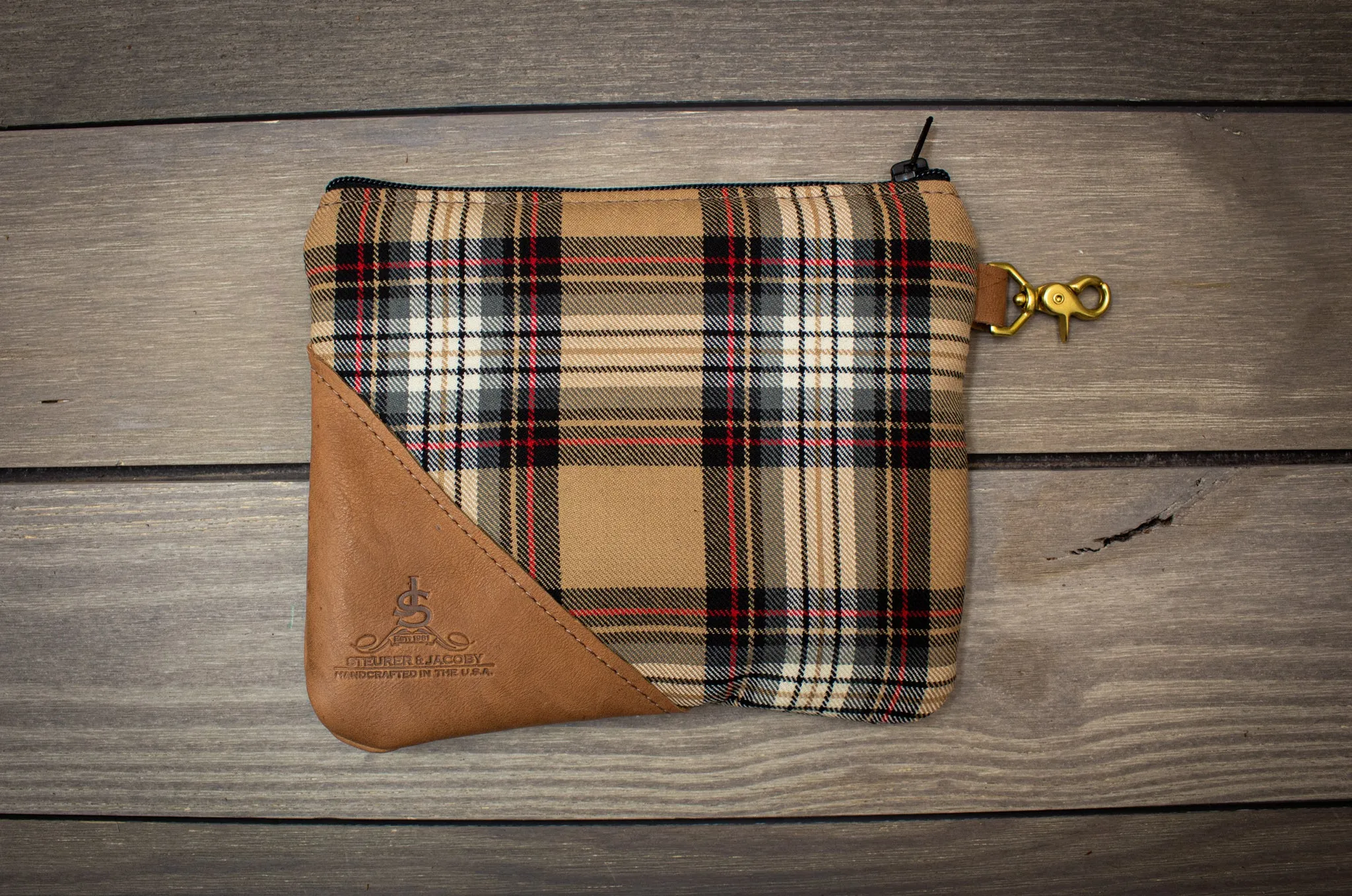 Tartan and Leather Accessory Pouch