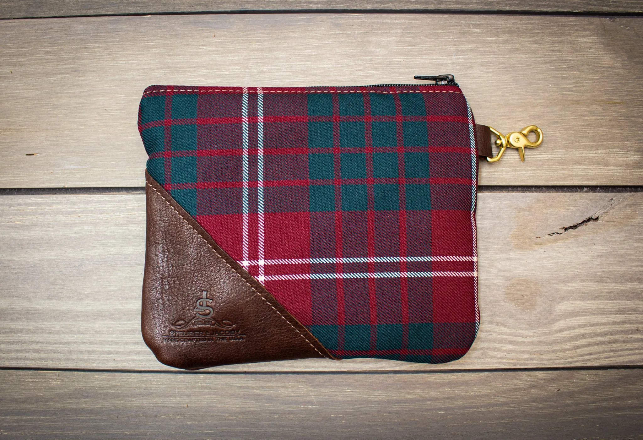 Tartan and Leather Accessory Pouch