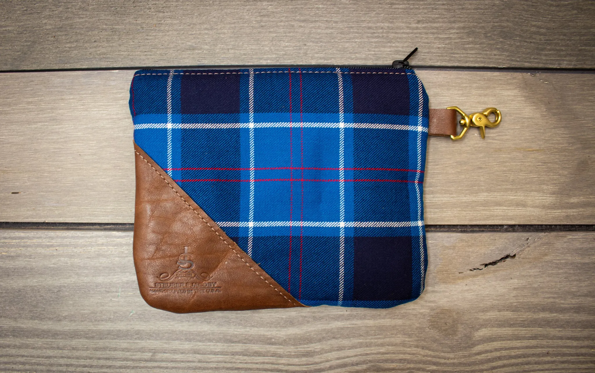 Tartan and Leather Accessory Pouch