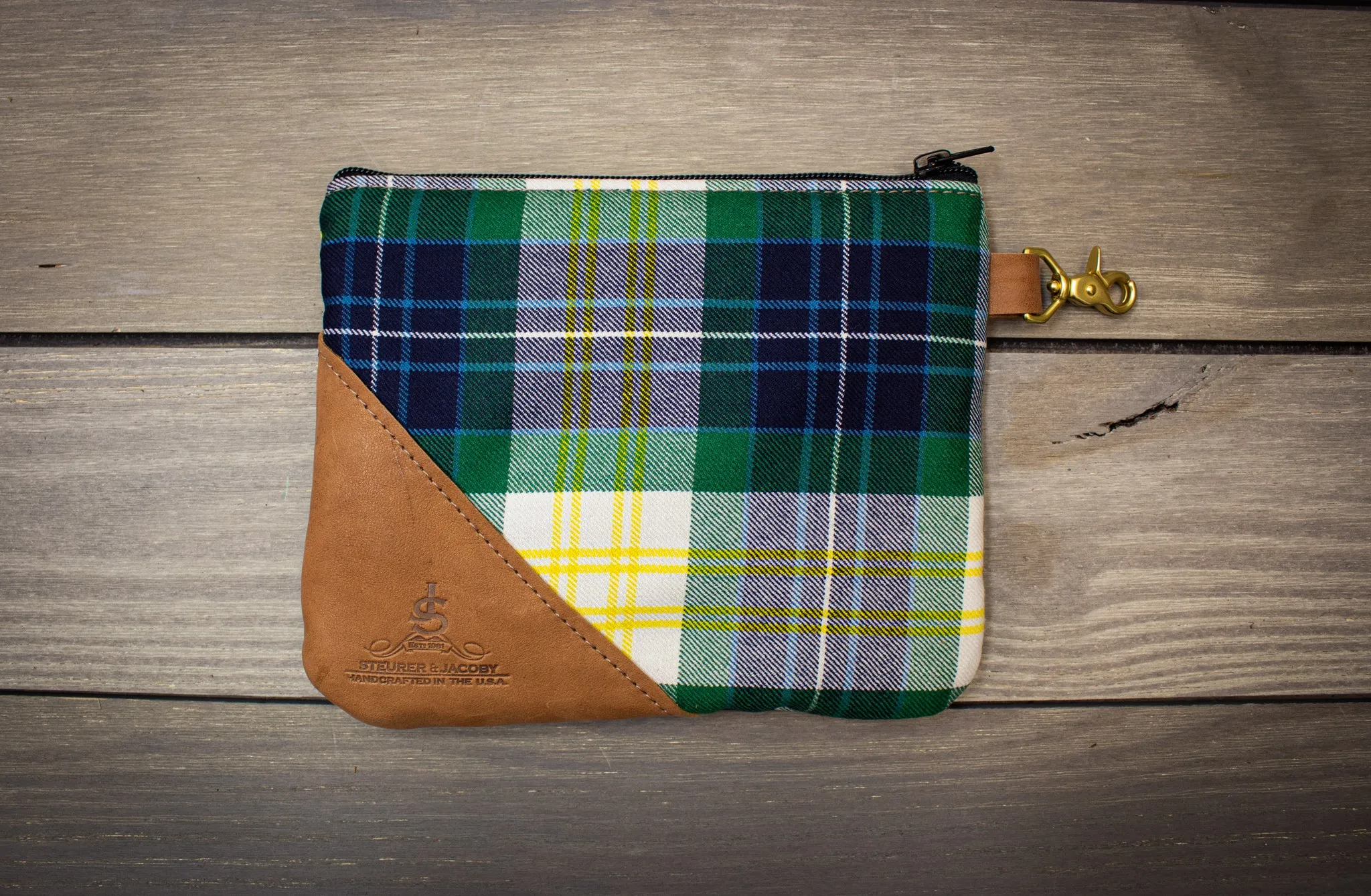 Tartan and Leather Accessory Pouch