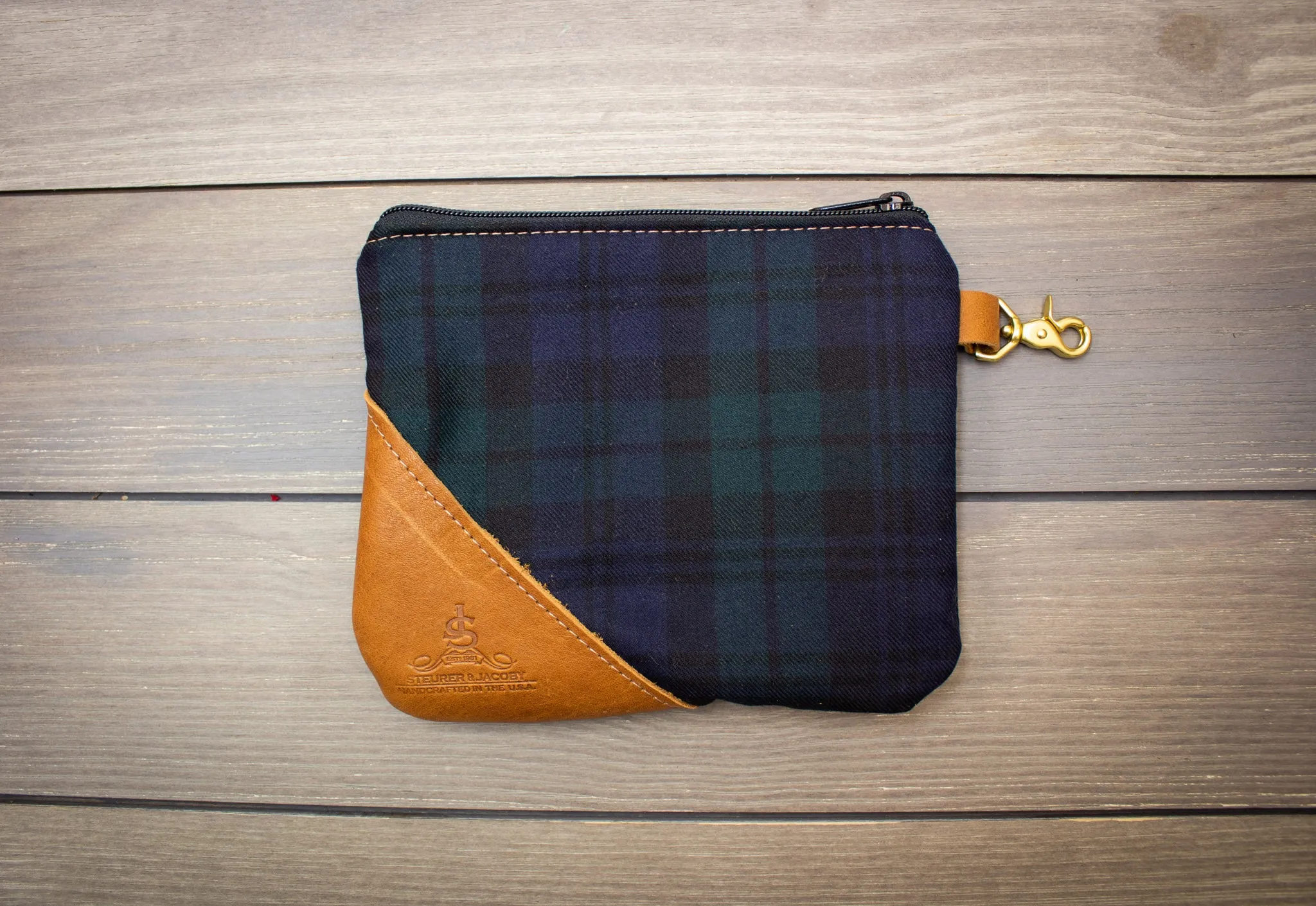 Tartan and Leather Accessory Pouch