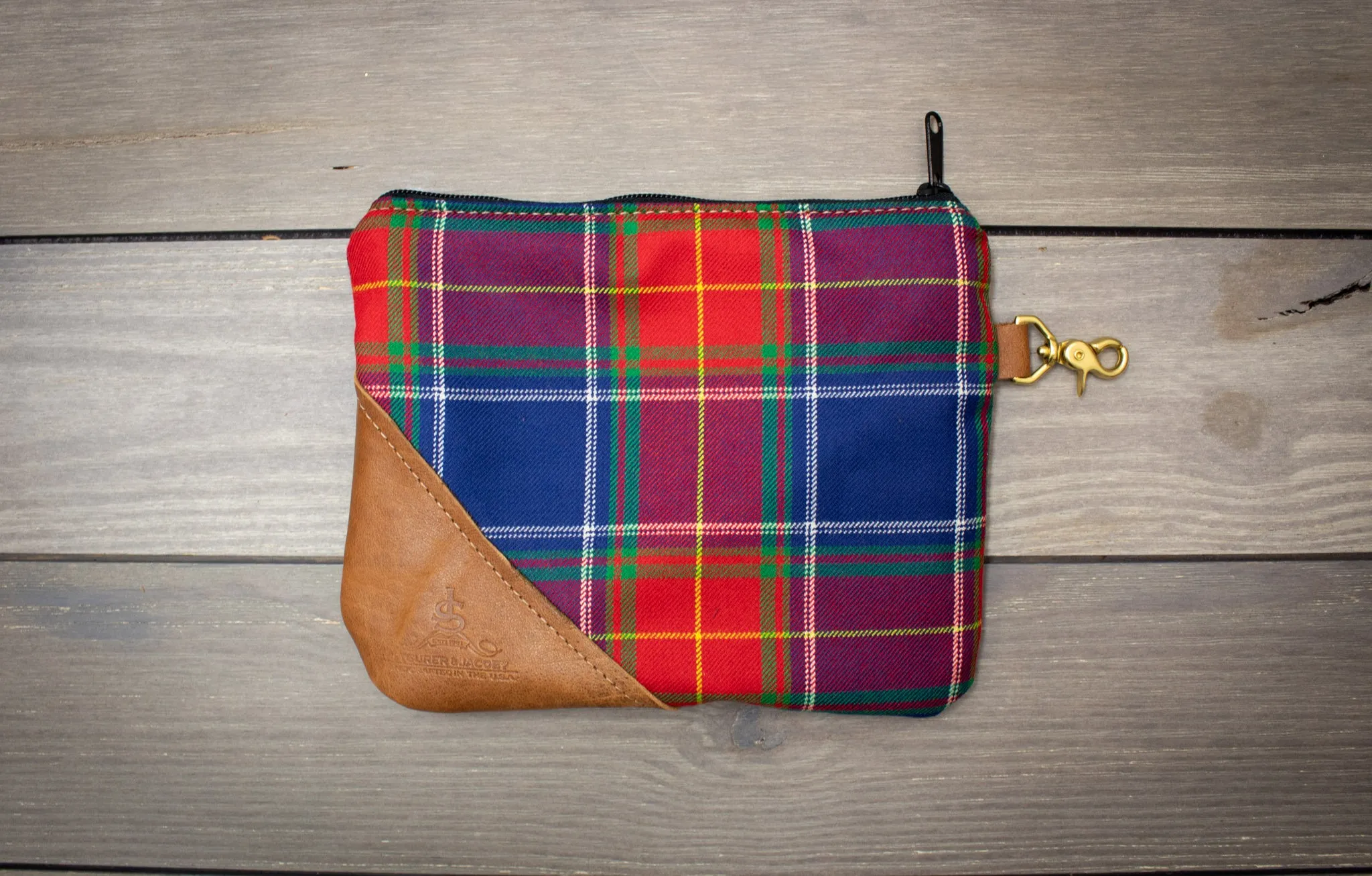 Tartan and Leather Accessory Pouch