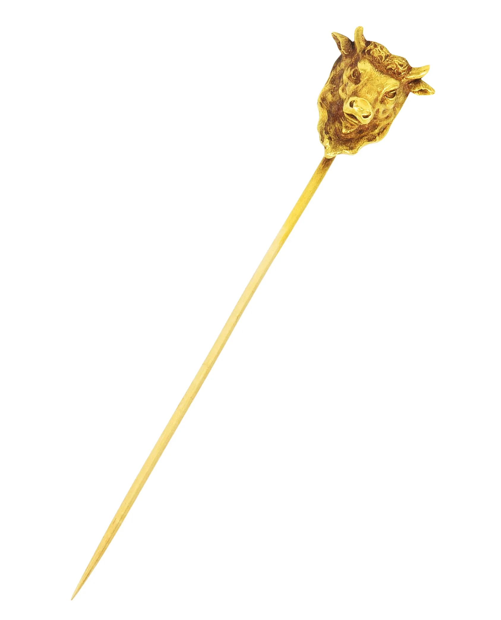 Art Nouveau Taurus Zodiac Stick Pin Yellow Gold 18 Karat