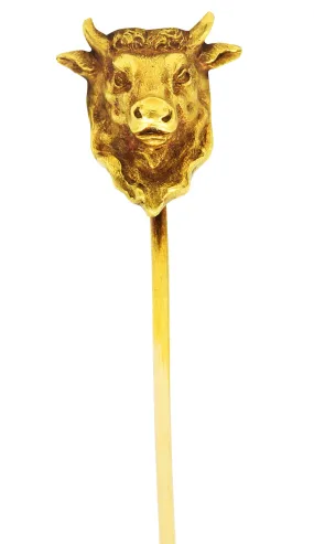 Art Nouveau Taurus Zodiac Stick Pin Yellow Gold 18 Karat