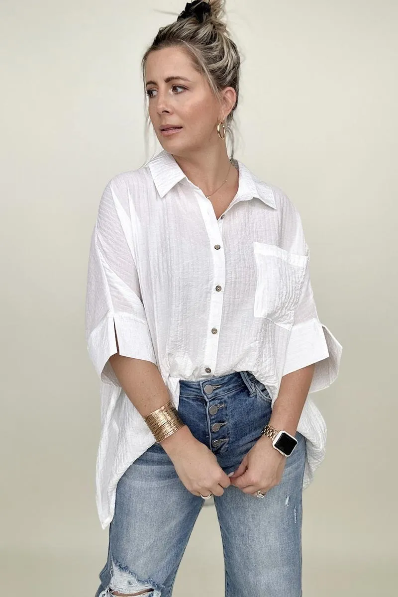 Pleated Batwing Button Up Top by Umgee