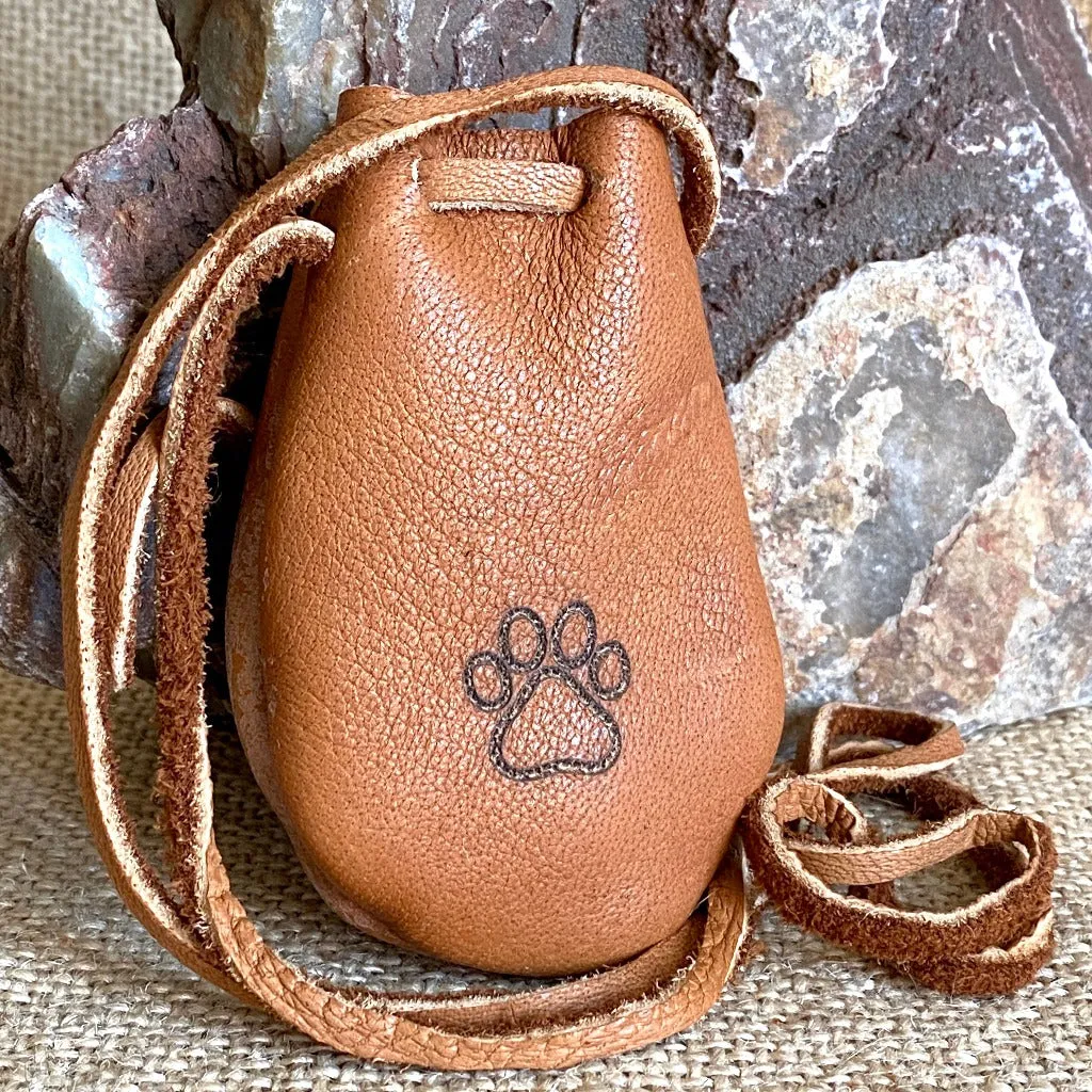 Elk Leather Neck Pouch with Shungite Palm Stone and Tiger's Eye