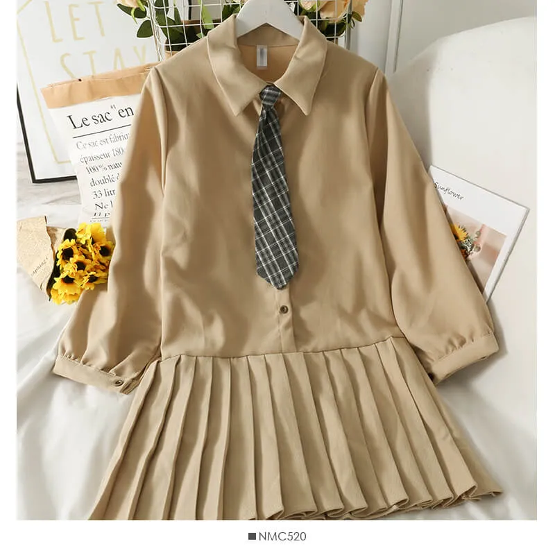 BY9006 Vintage College Style Pleated Dress with Knitted Vest