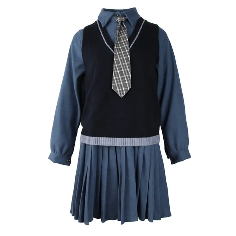 BY9006 Vintage College Style Pleated Dress with Knitted Vest