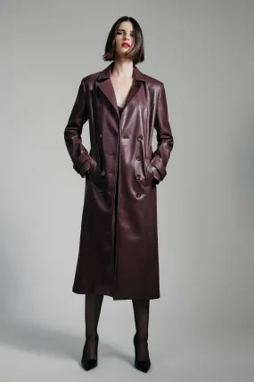 vegan leather trench coat in deep purple