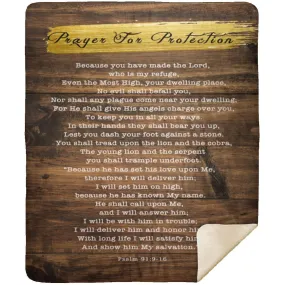 Bible Verses Premium Mink Sherpa Blanket - Prayer for Protection in Wood Design