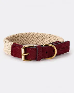 Flat Rope and Leather Dog Collar - Burgundy,