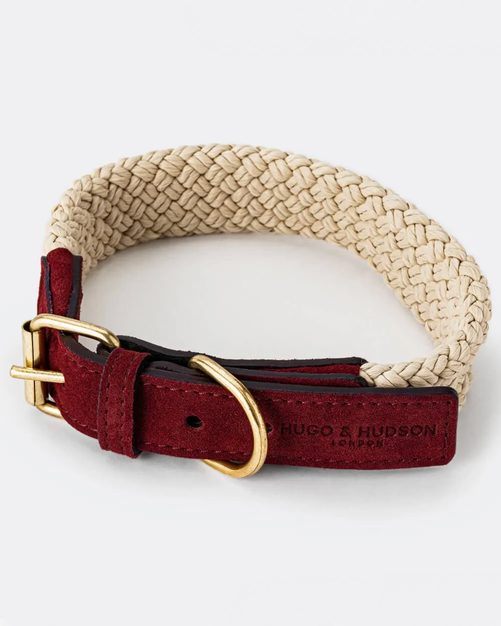 Flat Rope and Leather Dog Collar - Burgundy,