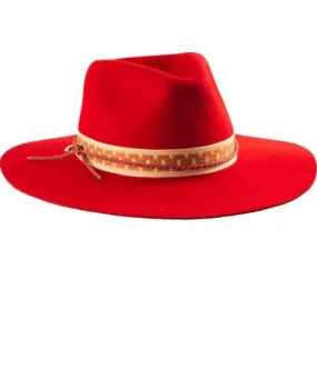 Women's Red Gold Wool Fedora Hat