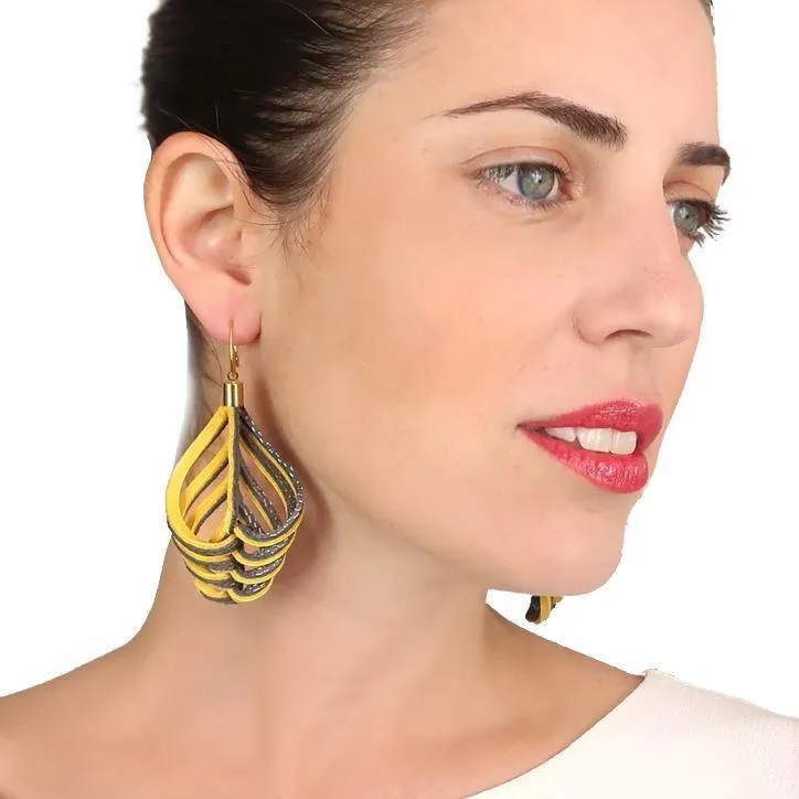 Yellow Leather Dangle Earrings